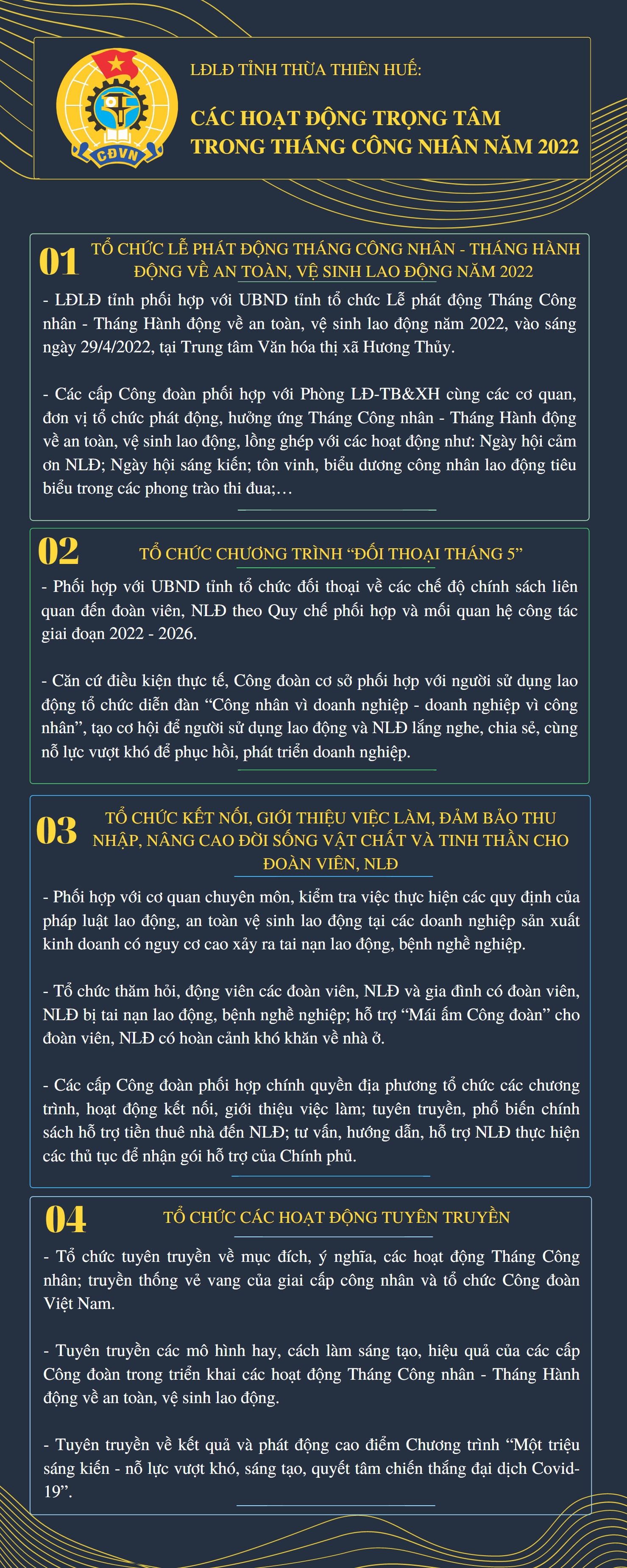 Những hoạt động trọng tâm trong Tháng Công nhân của LĐLĐ tỉnh Thừa Thiên Huế