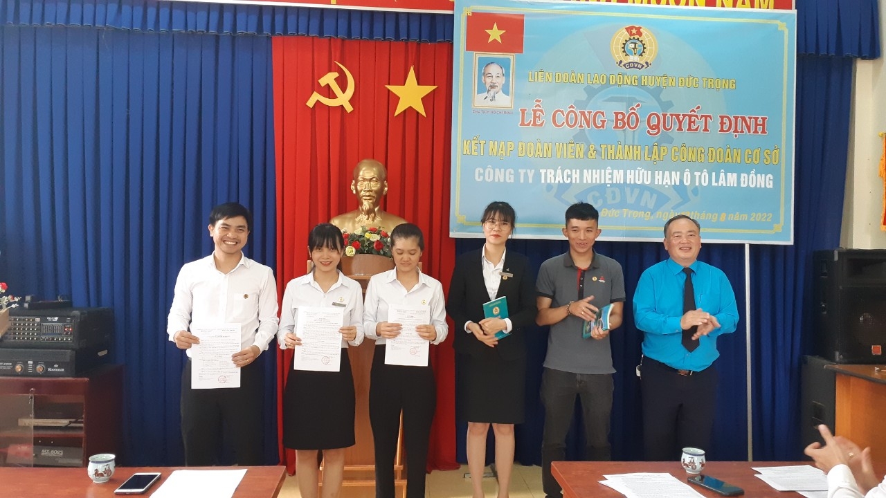 Lâm Đồng: LĐLĐ huyện Đức Trọng vượt chỉ tiêu thành lập công đoàn cơ sở Lâm Đồng: LĐLĐ huyện Đức Trọng vượt chỉ tiêu thành lập công đoàn cơ sở