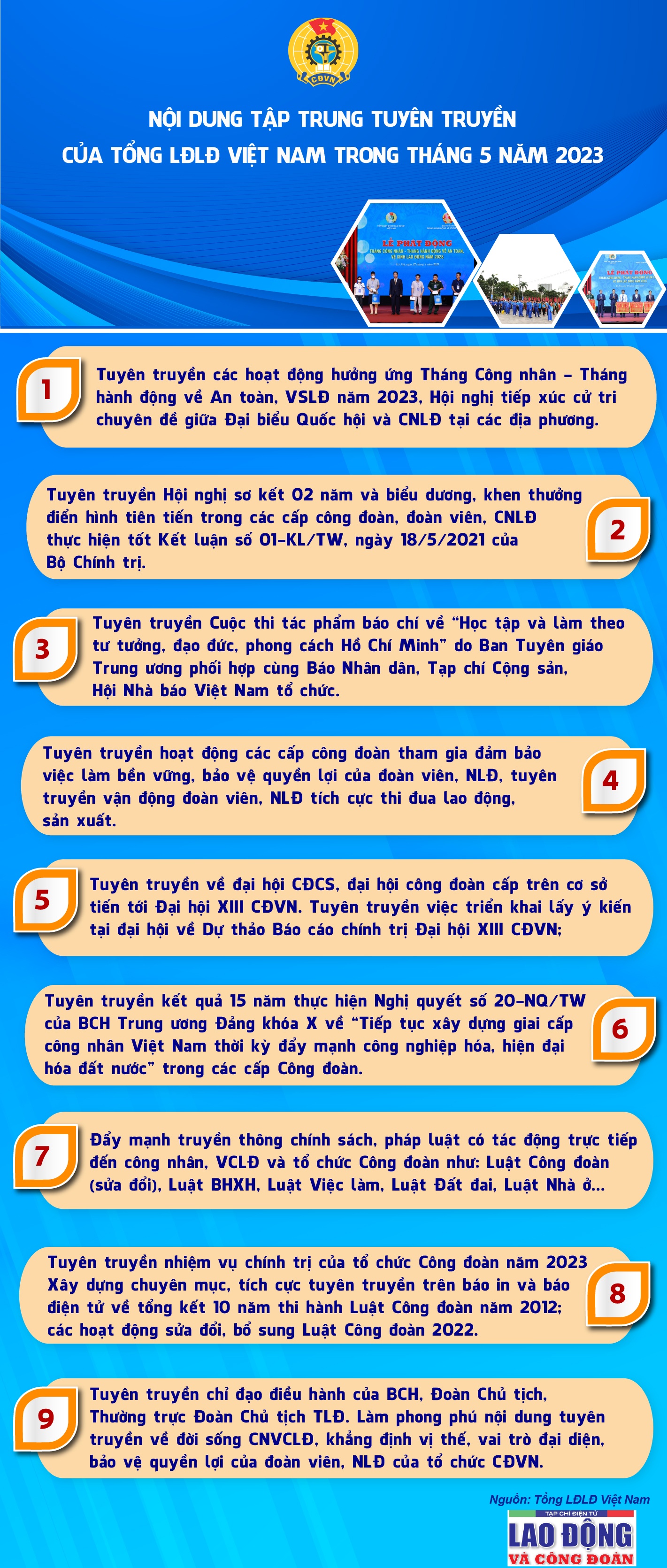Nội dung tuyên truyền của Tổng LĐLĐ Việt Nam tháng 5/2023