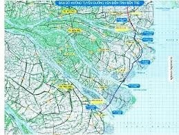 Sơ đồ hướng tuyến dự án đường ven biển Bến Tre.