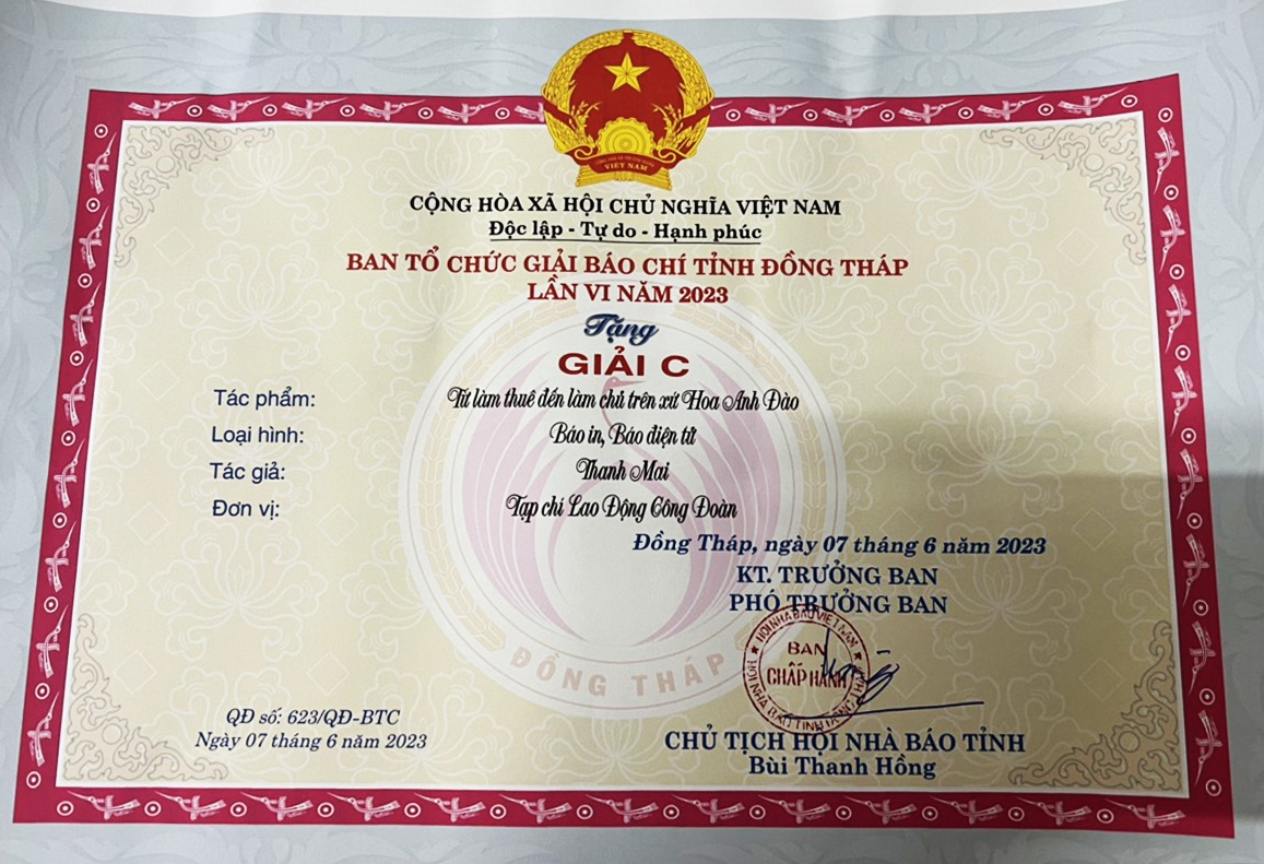 Tác phẩm của Tạp chí Lao động và Công đoàn đạt giải báo chí tỉnh Đồng Tháp Tác phẩm của Tạp chí Lao động và Công đoàn đạt giải báo chí tỉnh Đồng Tháp