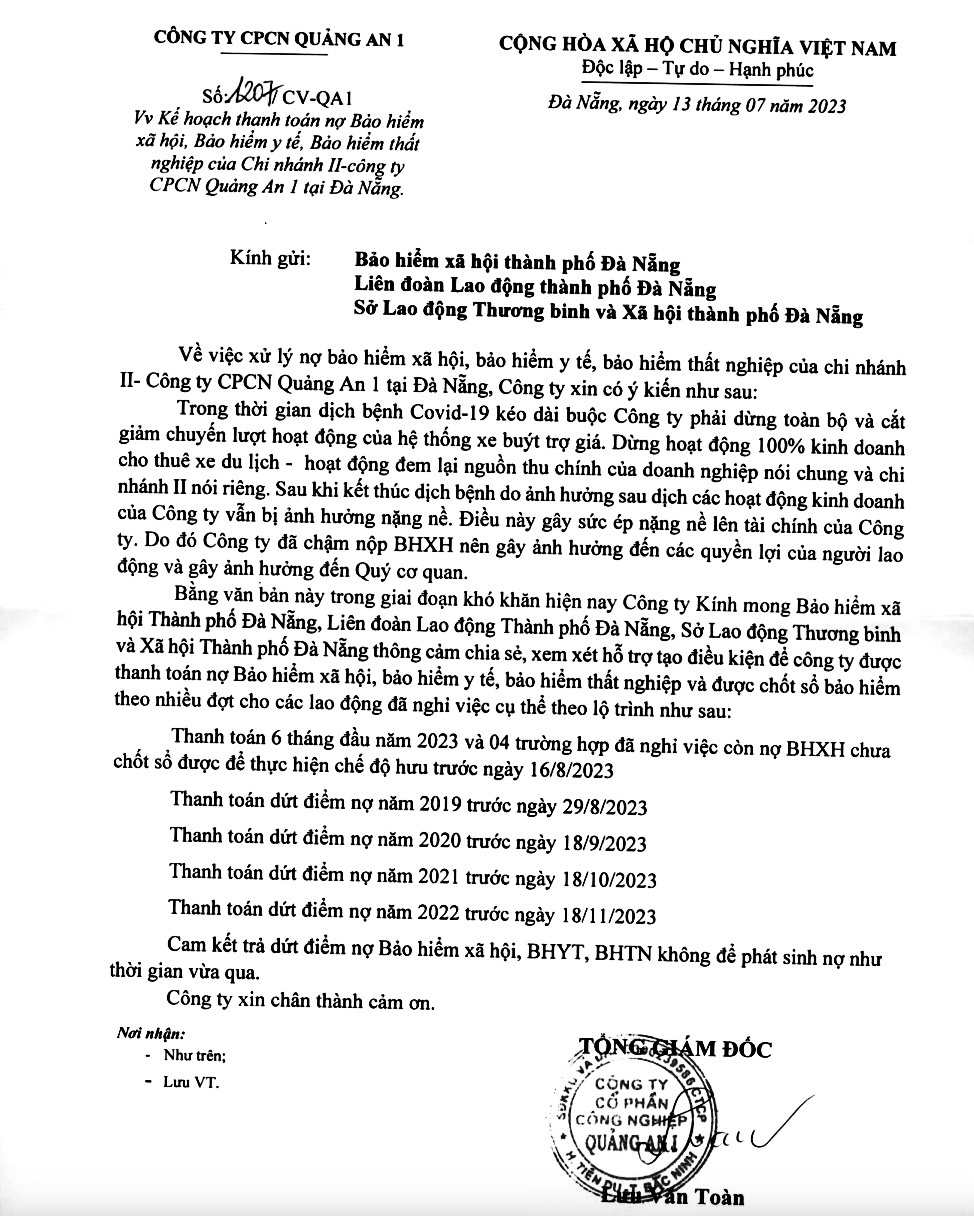 Bài 18: BHXH Đà Nẵng yêu cầu Quảng An 1 chuyển đóng ngay hơn 11 tỷ đồng nợ NLĐ Bài 18: BHXH Đà Nẵng yêu cầu Quảng An 1 chuyển đóng ngay hơn 11 tỷ đồng nợ NLĐ