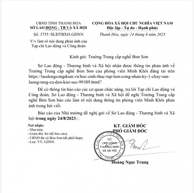 Vụ học sinh thực tập làm công nhân: Nhiều cơ quan, tổ chức yêu cầu nhà trường báo cáo vụ việc