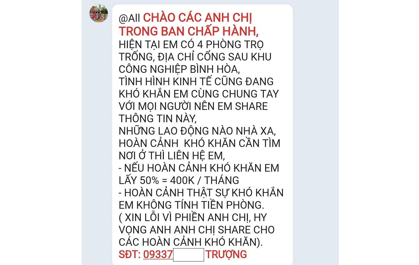Giúp đỡ công nhân là niềm vui vô bờ bến