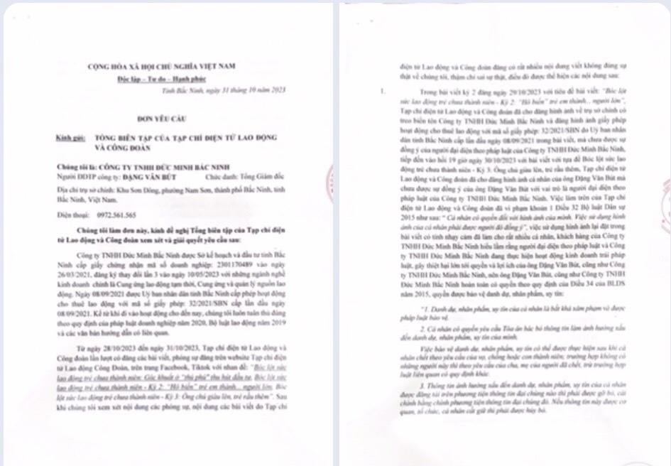 Tạp chí Lao động và Công đoàn không đáp ứng yêu cầu của Công ty TNHH Đức Minh Bắc Ninh