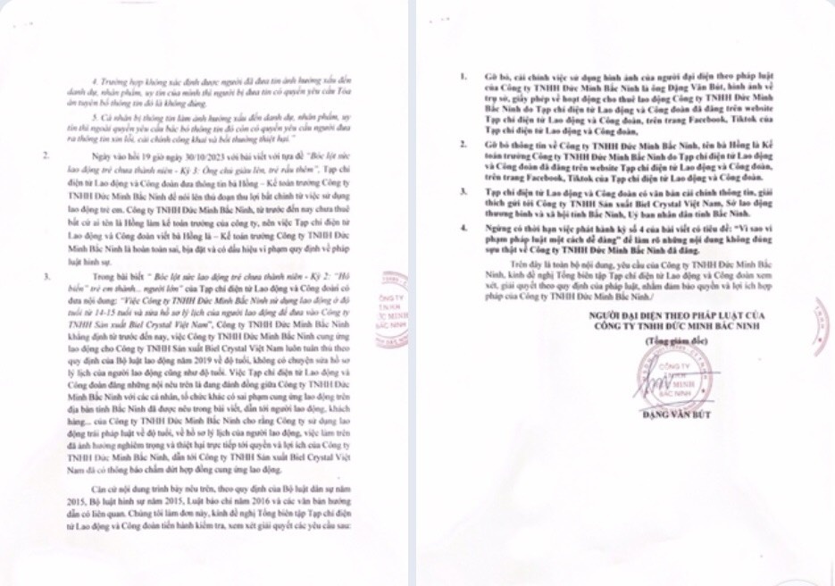 Tạp chí Lao động và Công đoàn không đáp ứng yêu cầu của Công ty TNHH Đức Minh Bắc Ninh