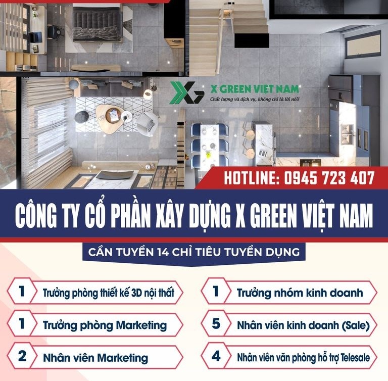 Công ty CP Xây dựng X Green Việt Nam tuyển dụng nhiều vị trí tại Quảng Bình