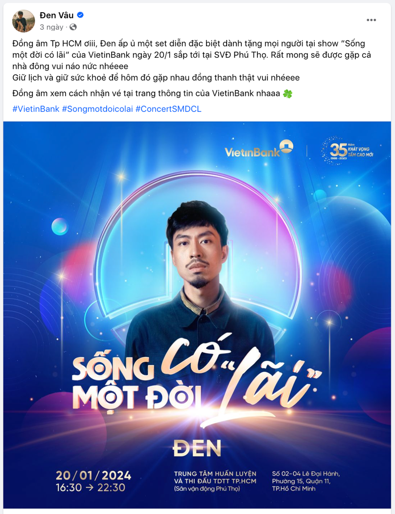 Đen Vâu, Hà Anh Tuấn góp mặt trong concert của VietinBank
