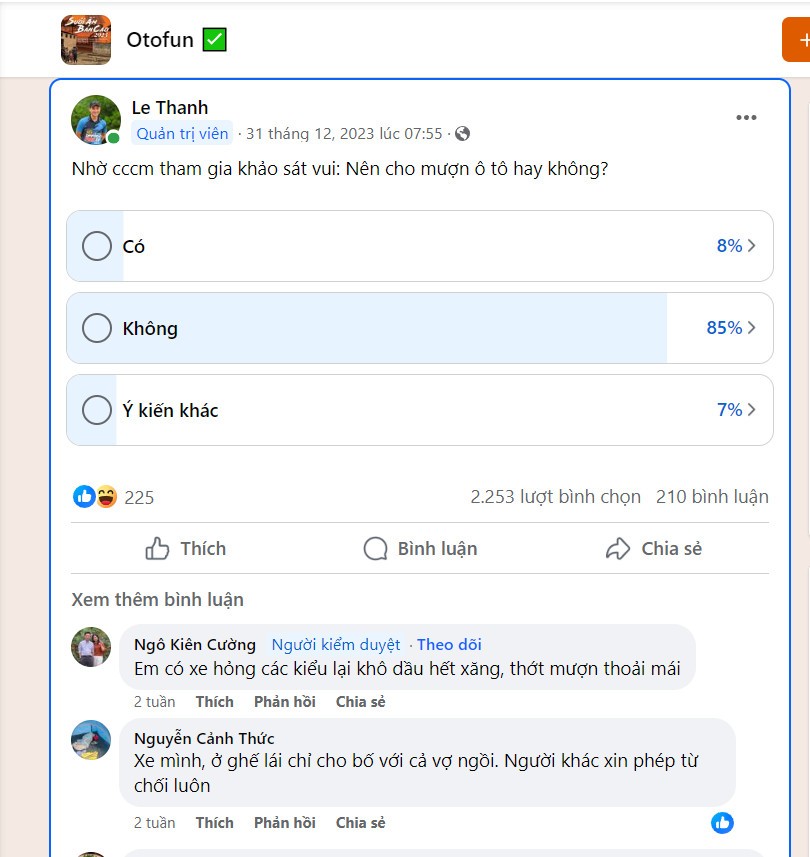 Có nên cho mượn ô tô: Khảo sát từ Otofun cho biết 85% nói không