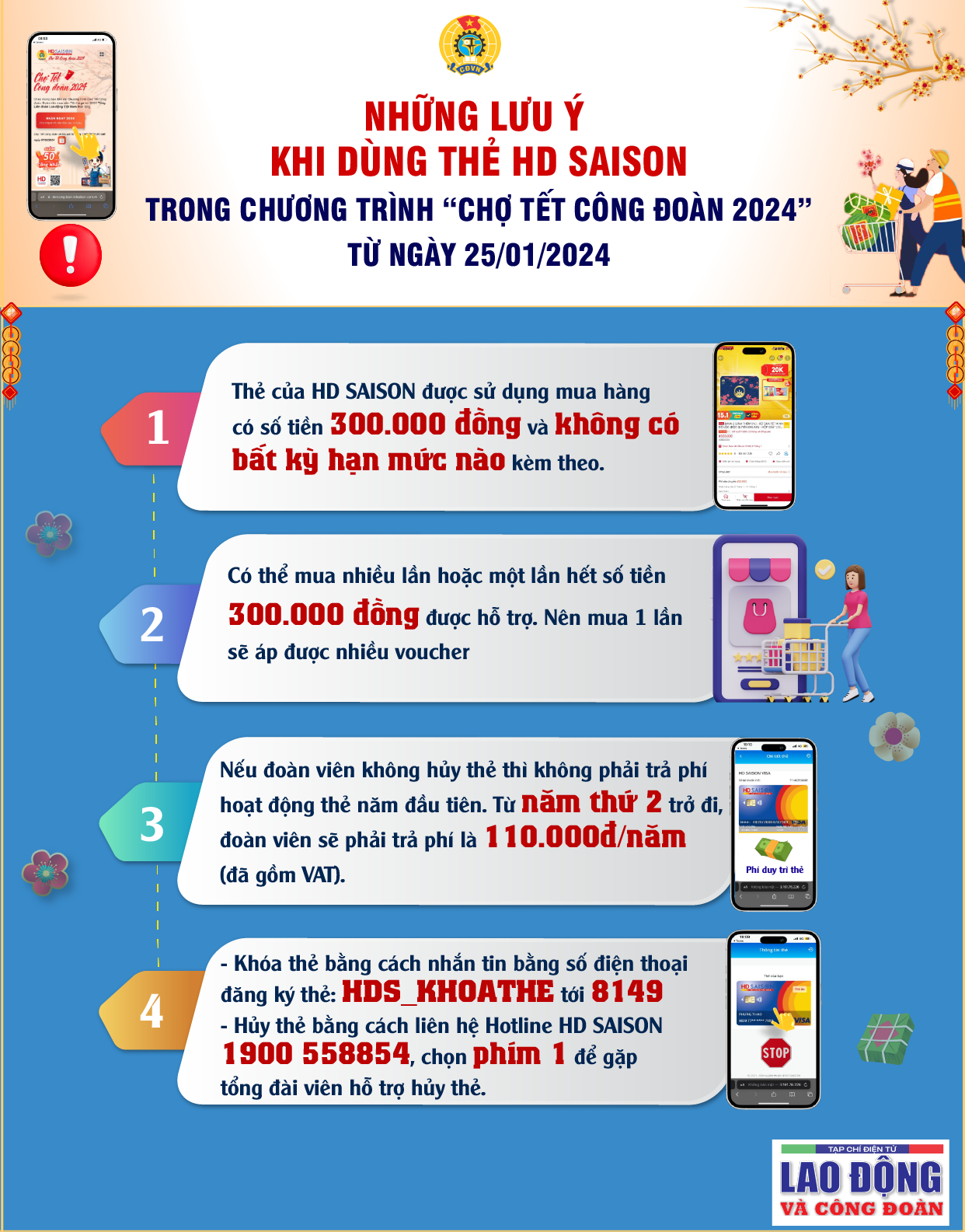 Những lưu ý khi dùng thẻ HD Saison trong chương trình "Chợ Tết Công đoàn 2024"