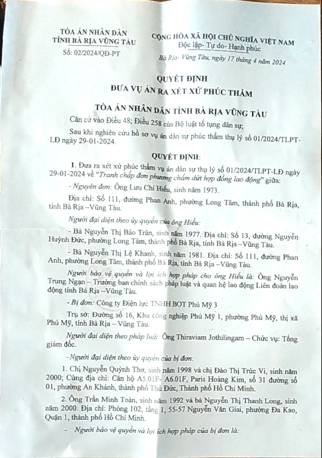 Vụ người lao động thắng kiện hơn 725 triệu: Phán quyết của tòa sơ thẩm là phù hợp Vụ người lao động thắng kiện hơn 725 triệu: Phán quyết của tòa sơ thẩm là phù hợp