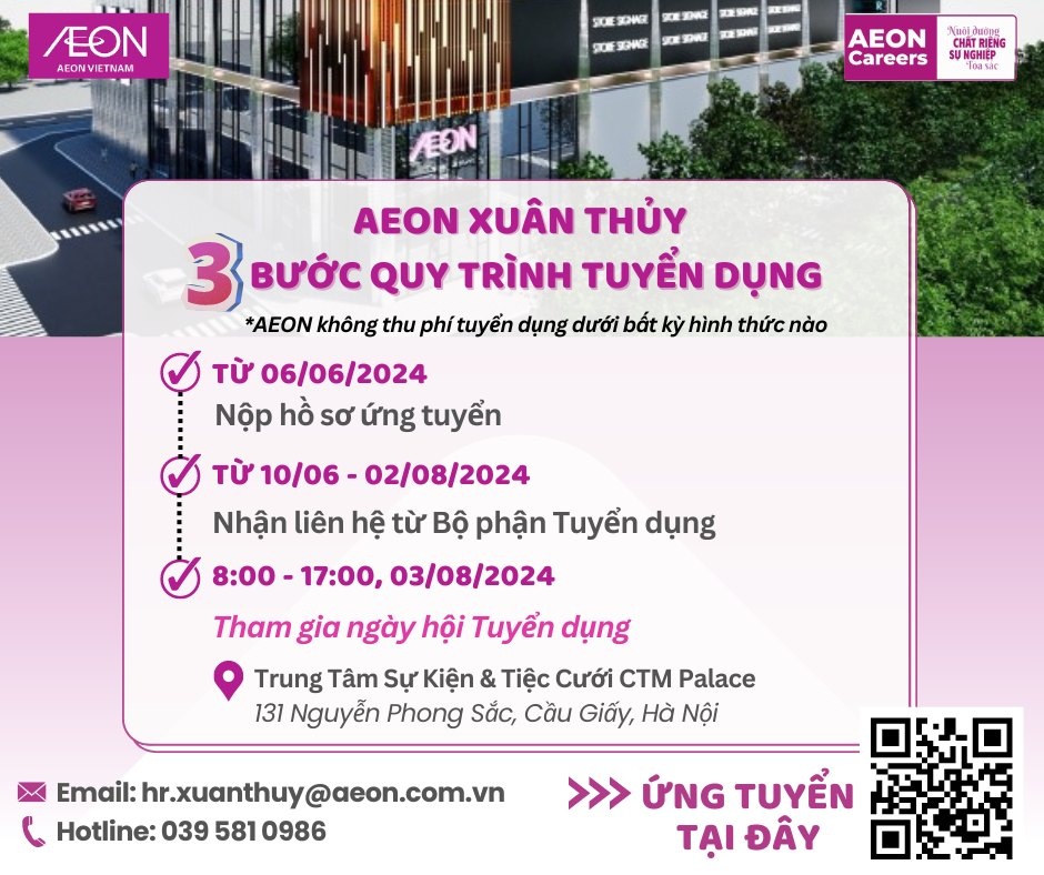 Hà Nội: Aeon Xuân Thủy tuyển dụng gần 400 nhân sự