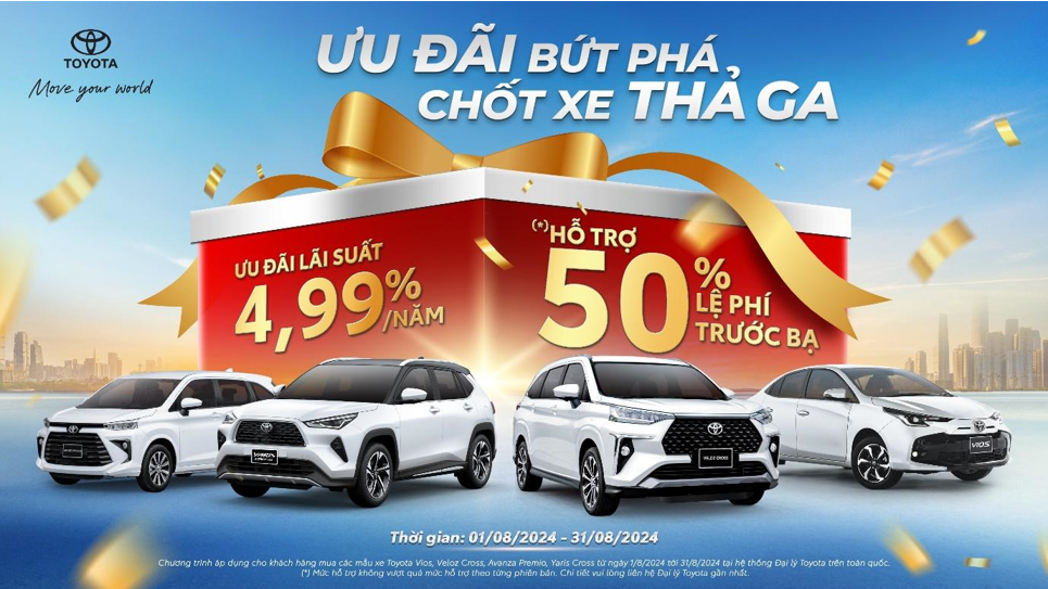 Toyota ưu đãi 50% phí trước bạ cho khách hàng mua xe trong tháng 8 Toyota ưu đãi 50% phí trước bạ cho khách hàng mua xe trong tháng 8