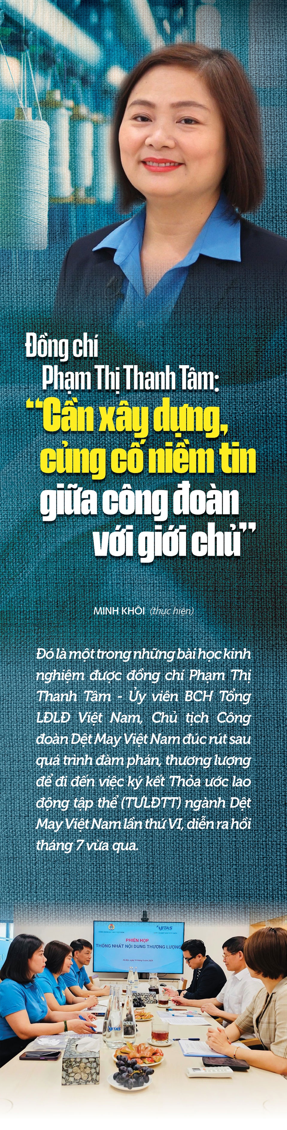 Đồng chí Phạm Thị Thanh Tâm - Chủ tịch Công đoàn Dệt May Việt Nam