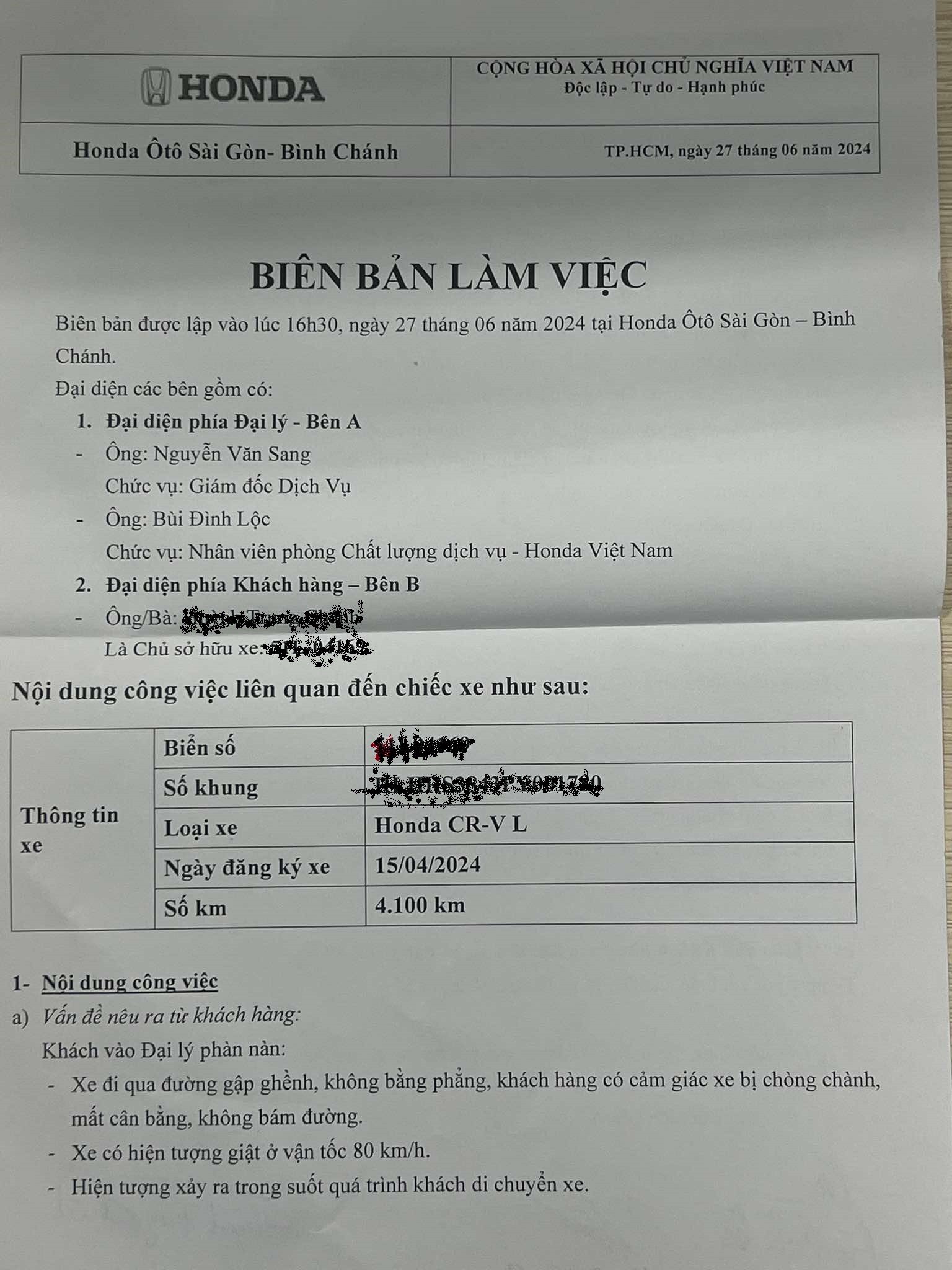 Hành trình đi sửa Honda CR-V 2024 tại ba đại lý chưa có hồi kết Hành trình đi sửa Honda CR-V 2024 tại ba đại lý chưa có hồi kết