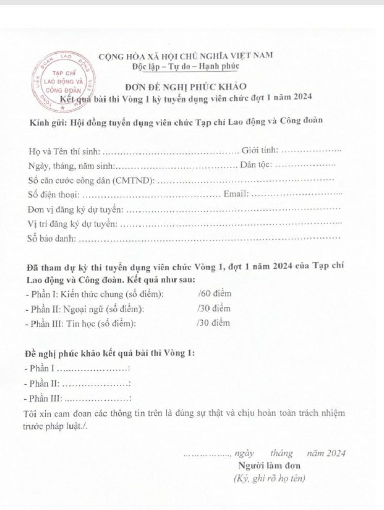 Thông báo Kết quả Bài thi vòng 1 Kỳ thi tuyển dụng viên chức đợt 1 năm 2024