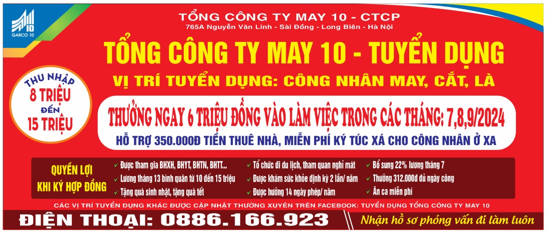 May 10 tuyển nhiều vị trí hấp dẫn tại Hà Nội: Cơ hội thu nhập cao và phát triển lâu dài May 10 tuyển nhiều vị trí hấp dẫn tại Hà Nội: Cơ hội thu nhập cao và phát triển lâu dài