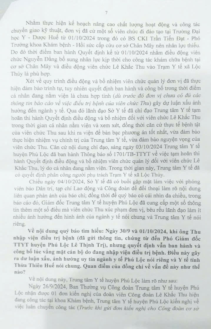 Vụ điều động bác sĩ ở Thừa Thiên Huế: Những điểm bất hợp lý từ công văn trả lời của Sở Y tế tỉnh Vụ điều động bác sĩ ở Thừa Thiên Huế: Những điểm bất hợp lý từ công văn trả lời của Sở Y tế tỉnh