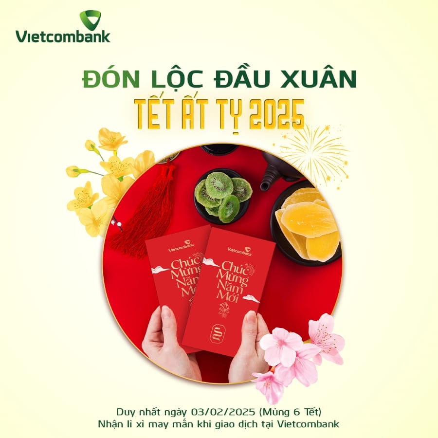 Vietcombank dành 20.000 “lì xì” may mắn tặng khách hàng giao dịch trong ngày mùng 6 Tết Ất Tỵ Vietcombank dành 20.000 “lì xì” may mắn tặng khách hàng giao dịch trong ngày mùng 6 Tết Ất Tỵ