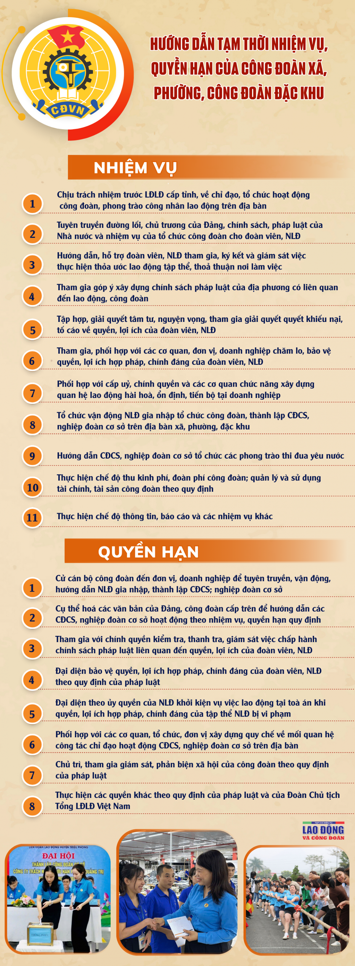 Hướng dẫn tạm thời nhiệm vụ, quyền hạn của công đoàn xã, phường, công đoàn đặc khu