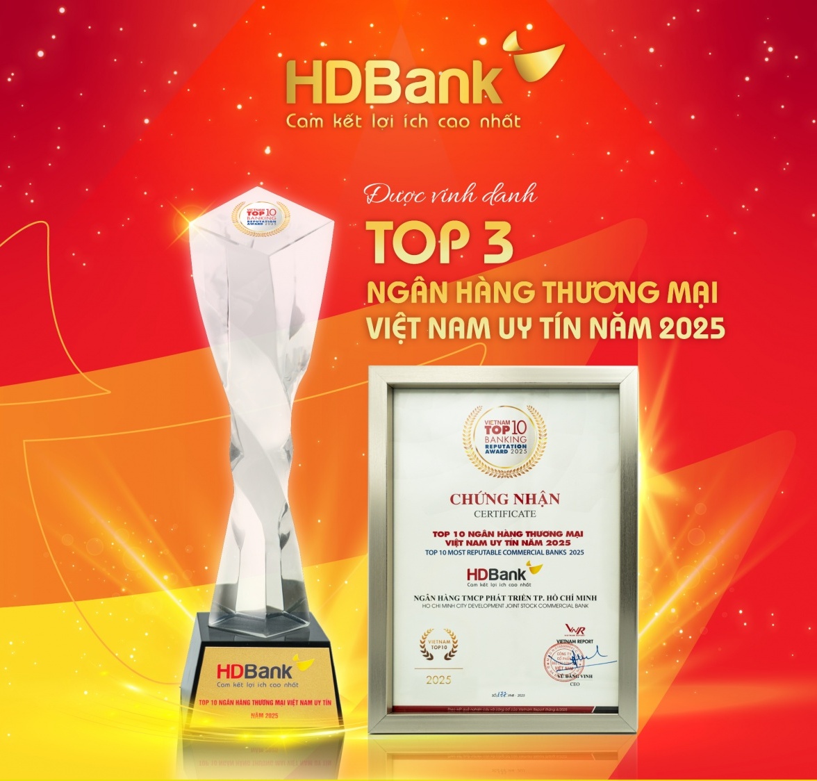 HDBank giữ vị trí thứ 3 Top ngân hàng niêm yết uy tín và hiệu quả nhất Việt Nam