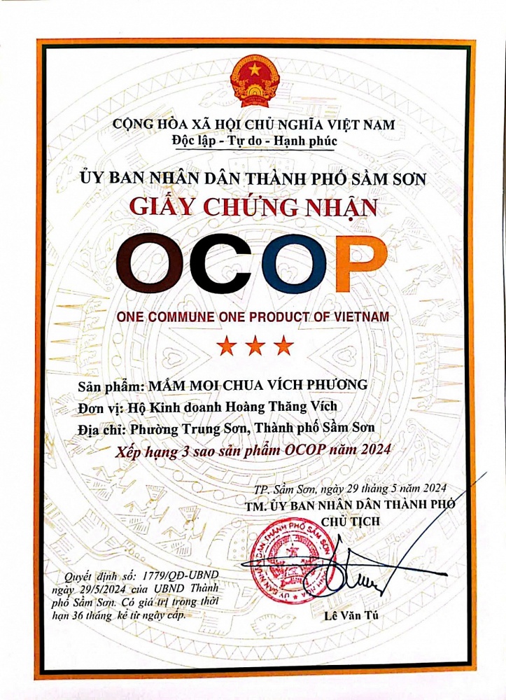 chứng nhận OCOP 3 sao năm 2024. Ảnh: ĐVCC