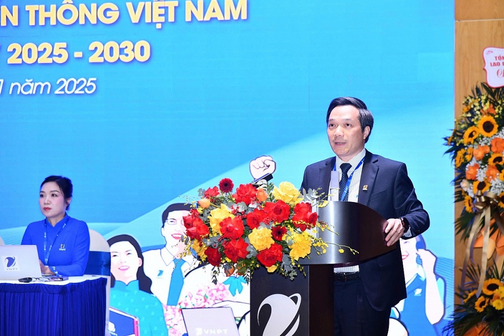 Đồng chí Nguyễn Anh Tuấn, Chủ tịch Công đoàn VNPT Đại hội III Công đoàn VNPT. Ảnh: Nguyễn Việt