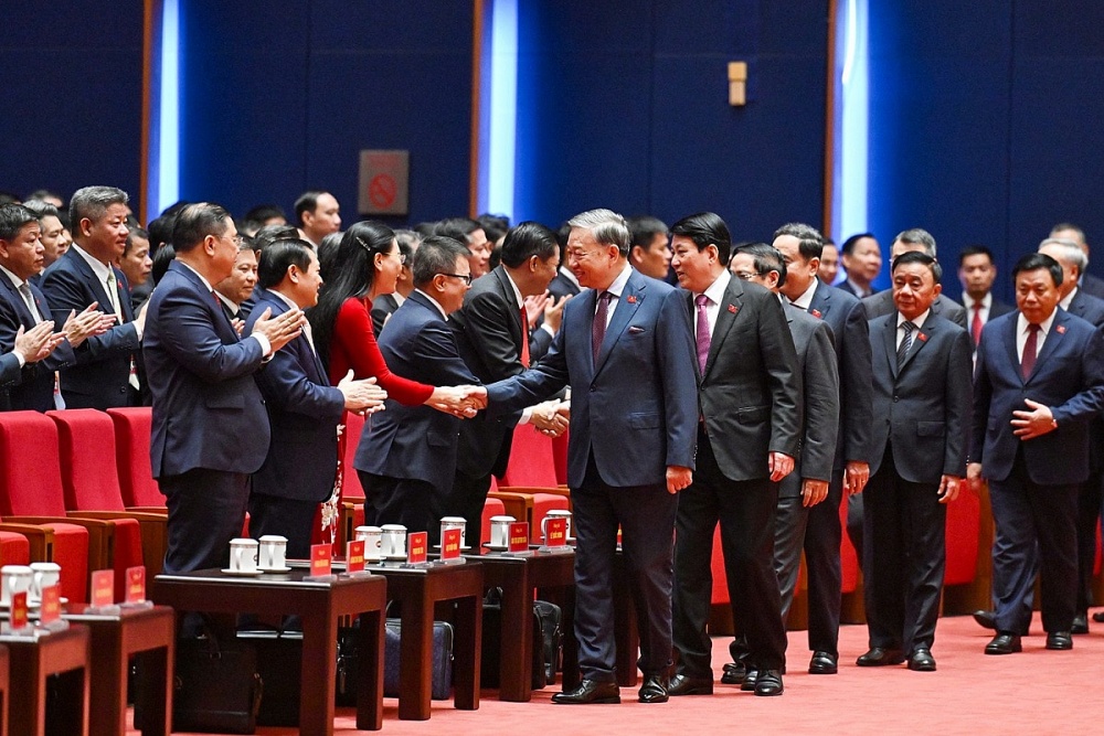 Các đồng chí lãnh đạo chủ chốt của Đảng, Nhà nước đến dự phiên họp trù bị Đại hội XIV của Đảng. Ảnh: Trung tâm Báo chí Đại hội XIV