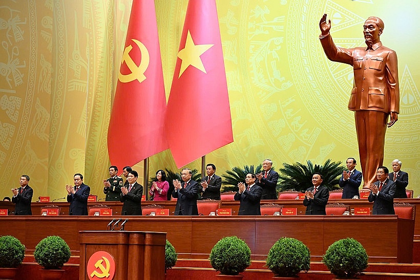 Đoàn Chủ tịch Đại hội XIV của Đảng tại phiên khai mạc sáng 20.1. Ảnh: Trung tâm Báo chí Đại hội XIV