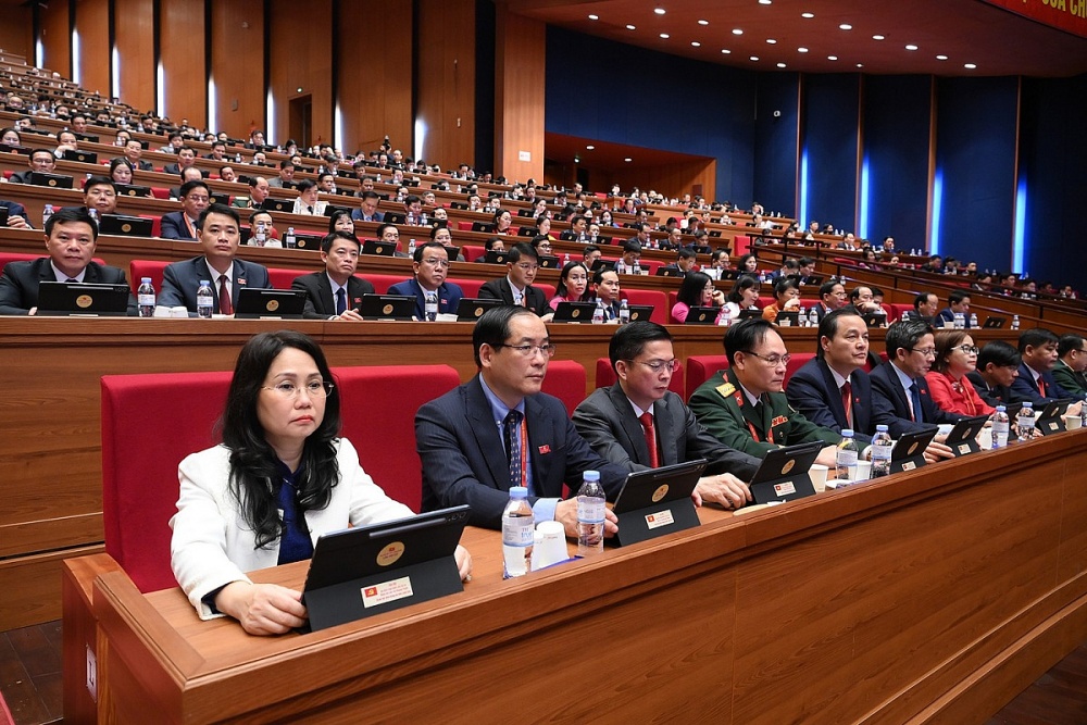 Các đại biểu dự phiên thảo luận tại hội trường về các Văn kiện Đại hội. Ảnh: Trung tâm Báo chí Đại hội XIV