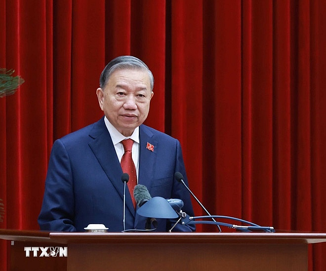 Đồng chí Tô Lâm, Tổng Bí thư Ban Chấp hành Trung ương Đảng khóa XIV phát biểu. Ảnh: TTXVN