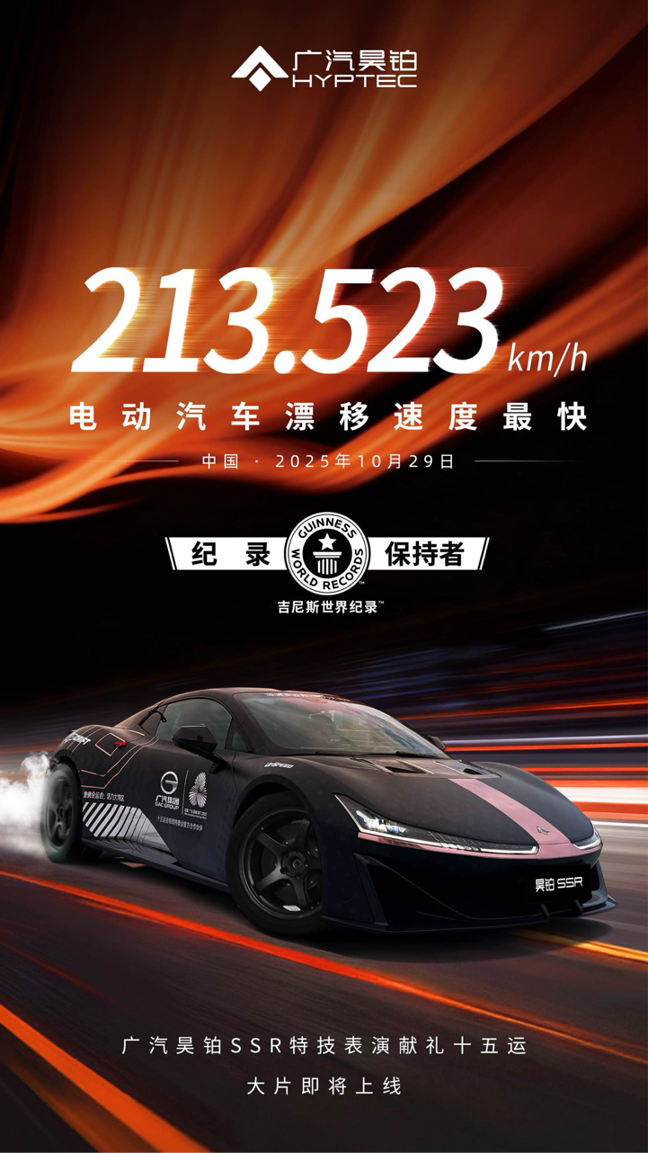 GAC Hyptec SSR lập kỷ lục "Xe điện Drift Nhanh nhất" với tốc độ 213,523 km/h
