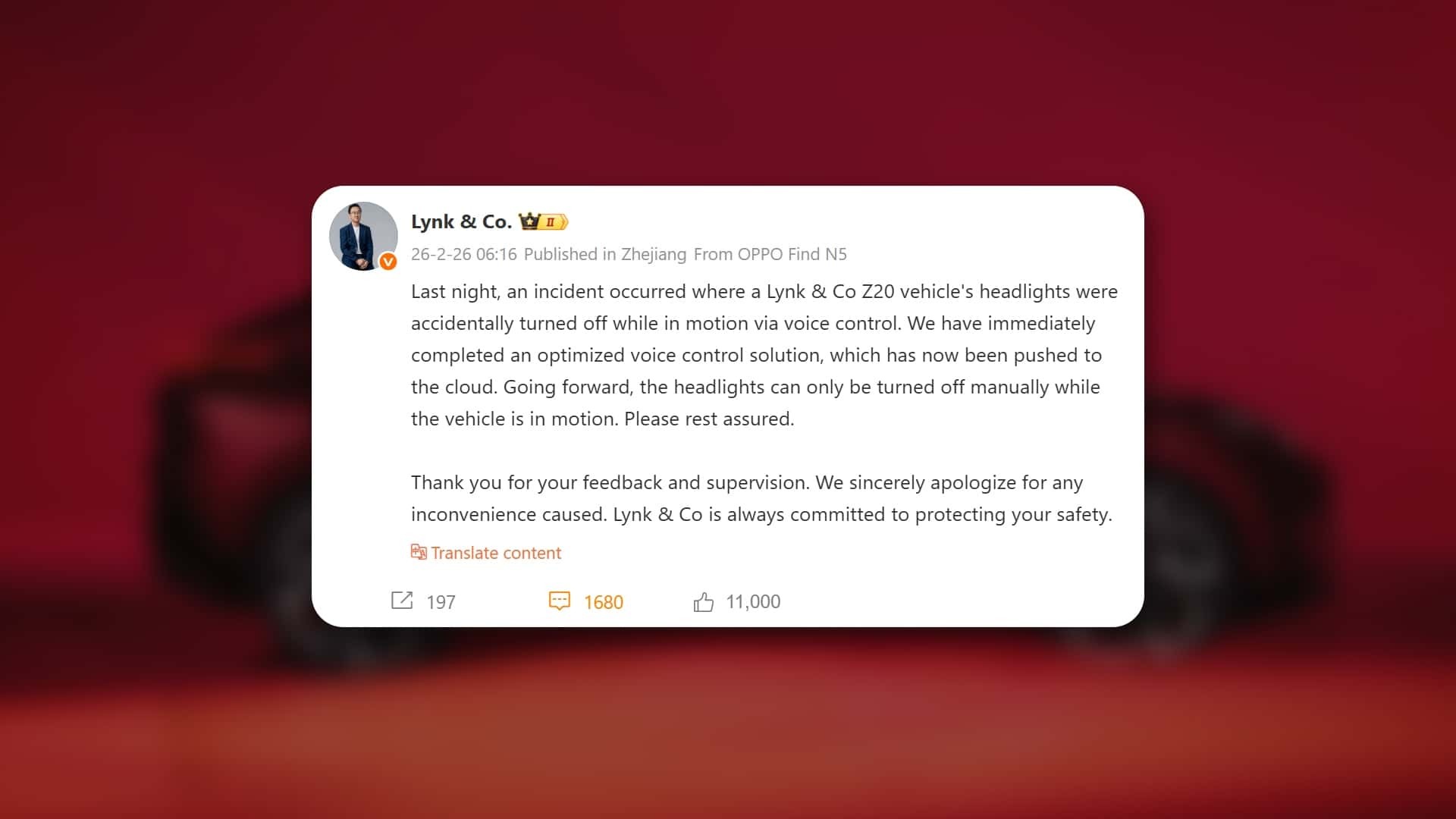 Phản hồi của đại diện Lynk & Co sau khi vụ việc lan truyền trên mạng xã hội Trung Quốc
