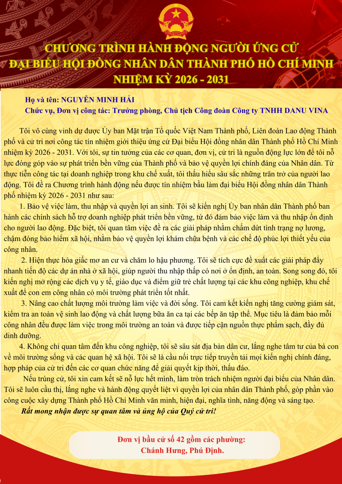 Ông Nguyễn Minh Hải ứng cử Đại biểu Hội đồng Nhân dân TP HCM nhiệm kỳ 2026 - 2031