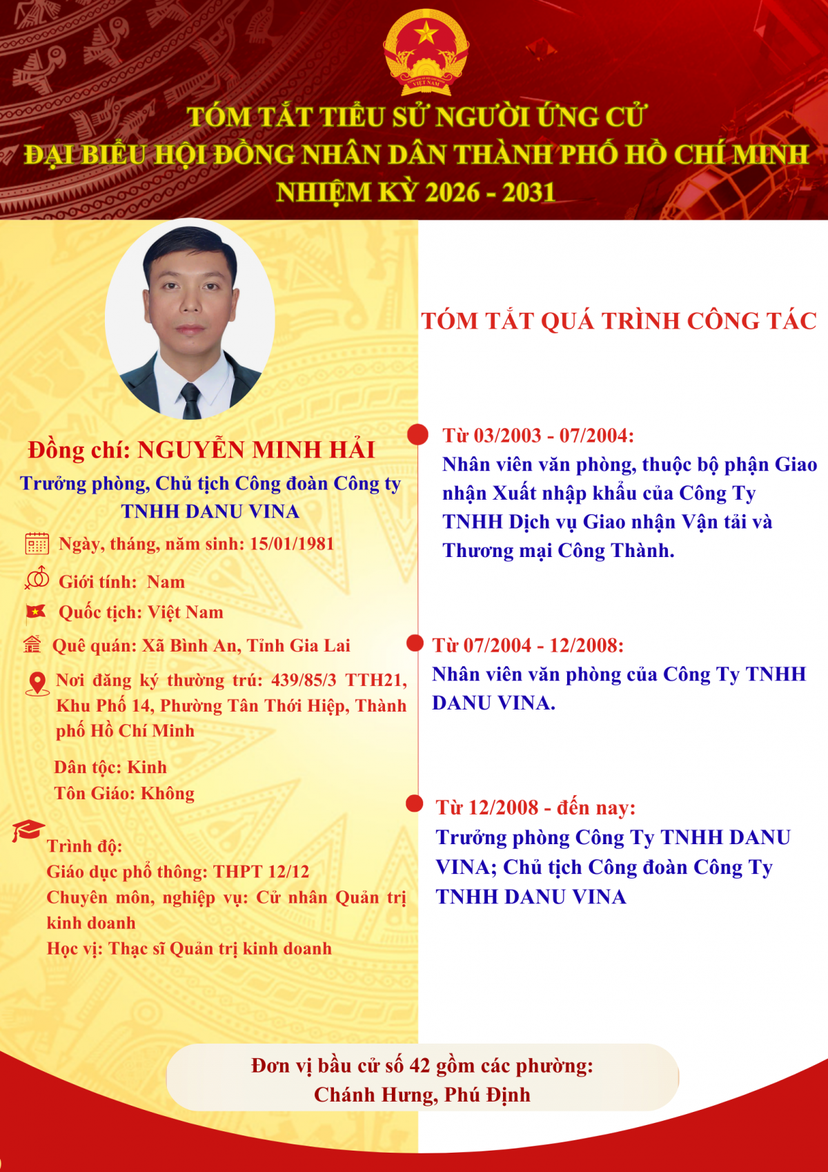 Ông Nguyễn Minh Hải ứng cử Đại biểu Hội đồng Nhân dân TP HCM nhiệm kỳ 2026 - 2031