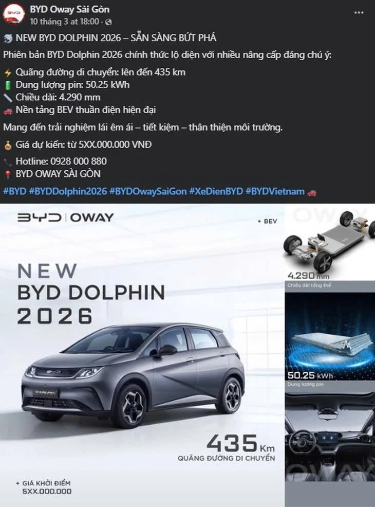 BYD Dolphin 2026 phiên bản nâng cấp có thể ra mắt tại Việt Nam trong tháng 4.2026