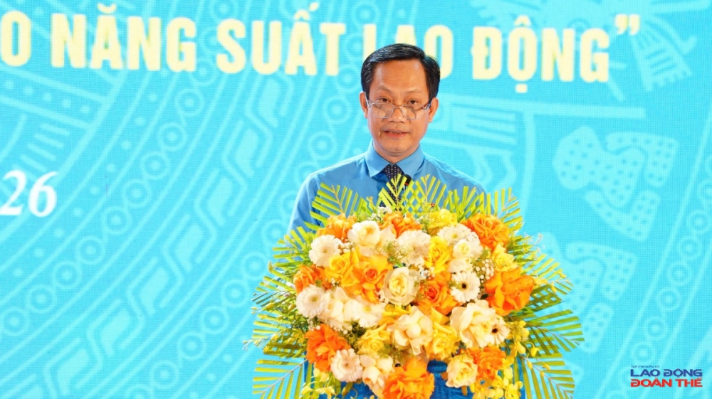 Đồng chí Lê An Hải, Ủy viên Đoàn Chủ tịch TLĐLĐ Việt Nam, Chủ tịch Công đoàn Công Thương Việt Nam Phát động Tháng Công nhân và Tháng hành động về An toàn, vệ sinh lao động năm 2026. Ảnh: Nguyễn Việt