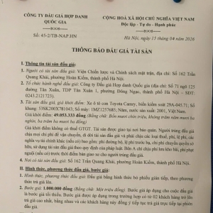 Thông báo đấu giá xe ô tô