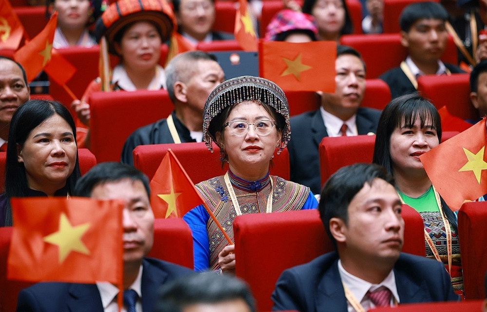 Các đại biểu tham dự phiên khai mạc trọng thể Đại hội đại biểu Mặt trận Tổ quốc Việt Nam lần thứ XI. Ảnh: Dương Giang – TTXVN
