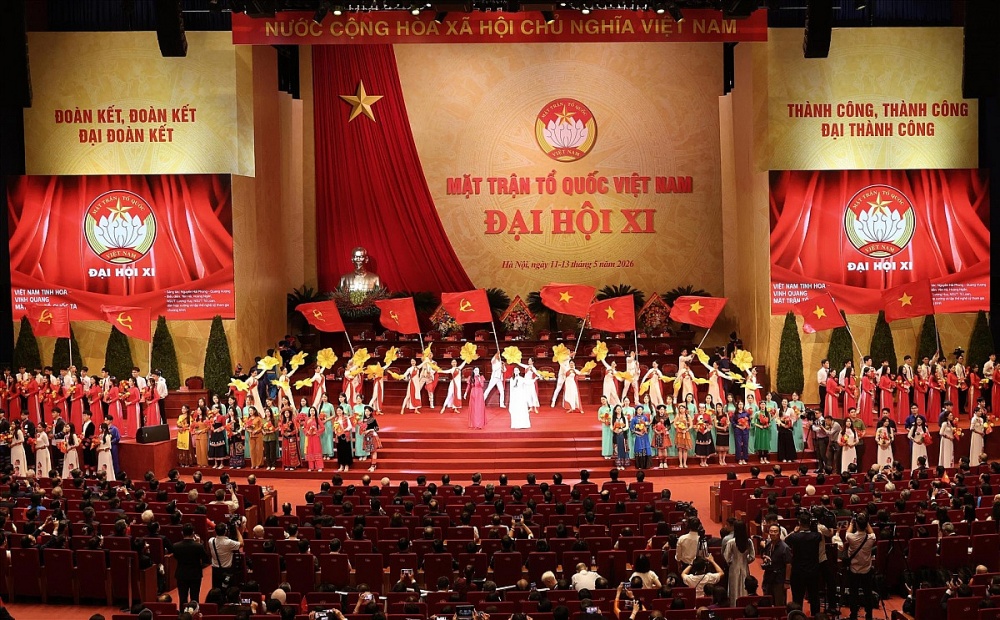 Chương trình văn nghệ chào mừng Đại hội đại biểu toàn quốc Mặt trận Tổ quốc Việt Nam lần thứ XI, nhiệm kỳ 2026 - 2031. Ảnh: Lâm Khánh - TTXVN