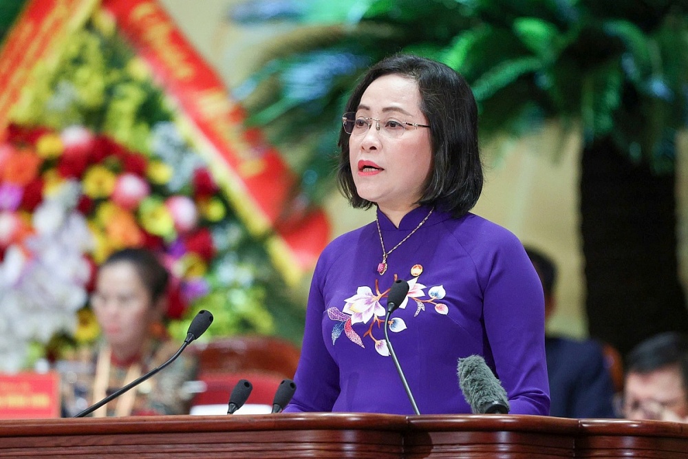 Phó Chủ tịch Quốc hội Nguyễn Thị Thanh phát biểu tại Đại hội. Ảnh: Tuấn Minh