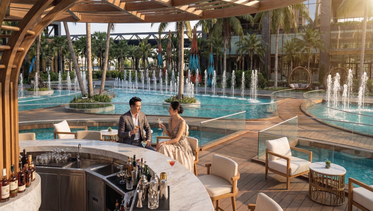 Hệ tiện ích tầng mái tại Sunshine Sky City sở hữu tầm nhìn panorama hướng sông Sài Gòn và Cả Cấm.