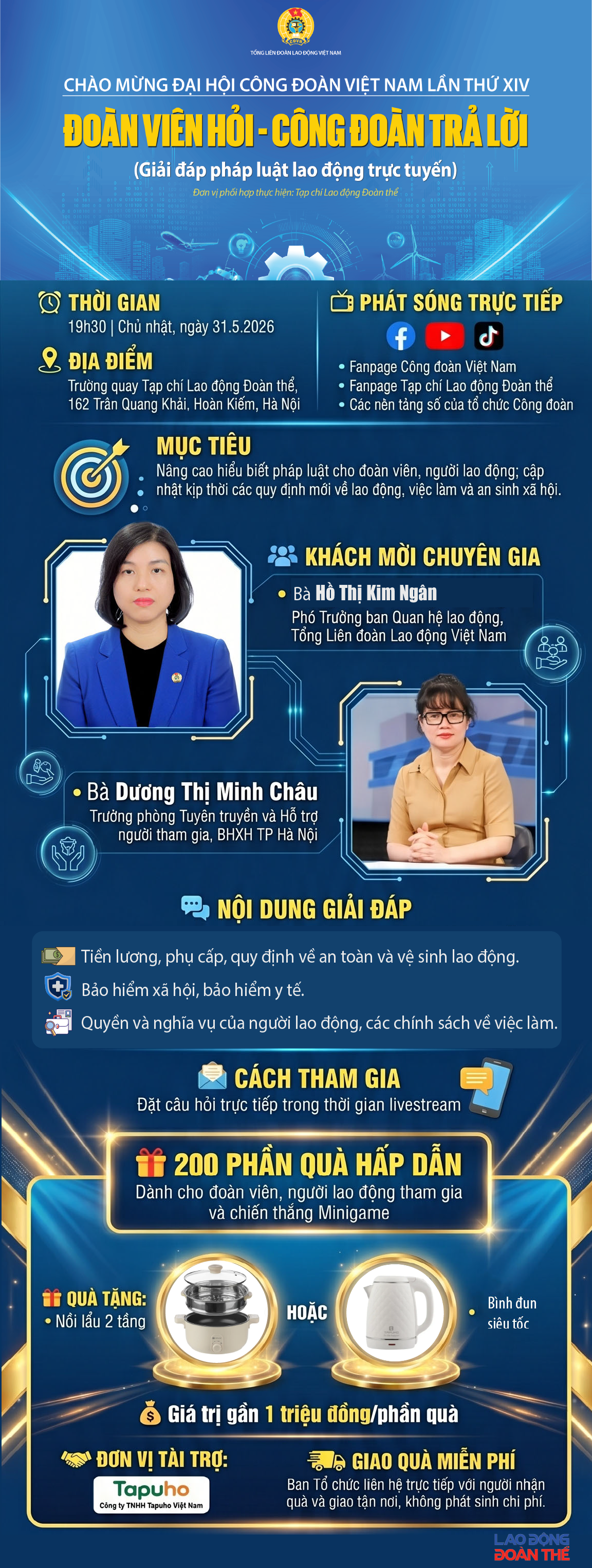 Chương trình "Đoàn viên hỏi - Công đoàn trả lời" - Giải đáp pháp luật lao động trực tuyến