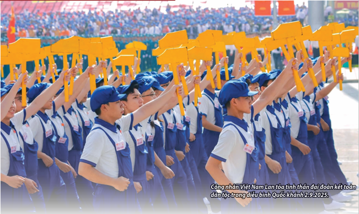 Công nhân Việt Nam Lan tỏa tinh thần đại đoàn kết toàn dân tộc trong diễu binh Quốc khánh 2.9.2025. Công nhân Việt Nam Lan tỏa tinh thần đại đoàn kết toàn dân tộc trong diễu binh Quốc khánh 2.9.2025.