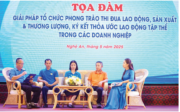Công đoàn khu kinh tế Đông Nam Nghệ An tổ chức tọa đàm về thương lượng, ký kết Thỏa ước lao động tập thể. Ảnh: CTV.