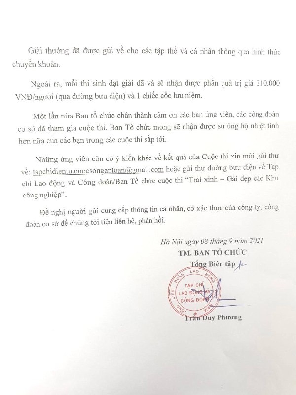 Bổ sung 7 giải Khuyến khích dành cho các thí sinh Bổ sung 7 giải Khuyến khích dành cho các