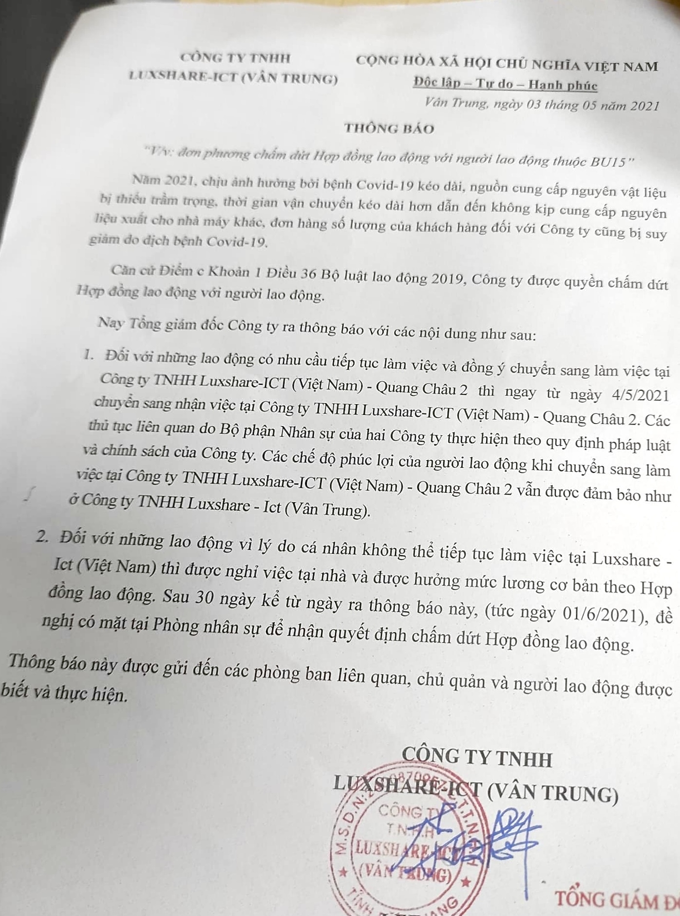 Doanh nghiệp đơn phương chấm dứt hợp đồng với người lao động do ảnh hưởng dịch bệnh Doanh nghiệp đơn phương chấm dứt hợp đồng với người lao động do ảnh hưởng dịch bệnh
