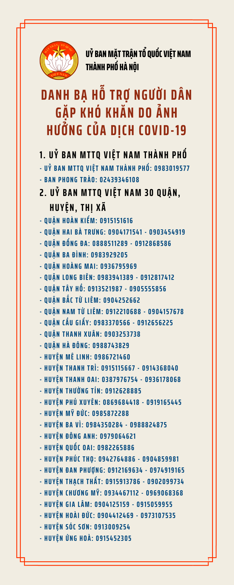 Hà Nội: Đường dây nóng hỗ trợ người dân khó khăn do dịch Covid-19