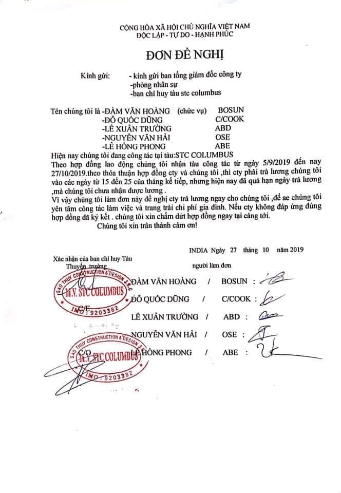 Thêm thuyền viên “cầu cứu” Cục Hàng hải Việt Nam Thêm thuyền viên “cầu cứu” Cục Hàng hải Việt Nam