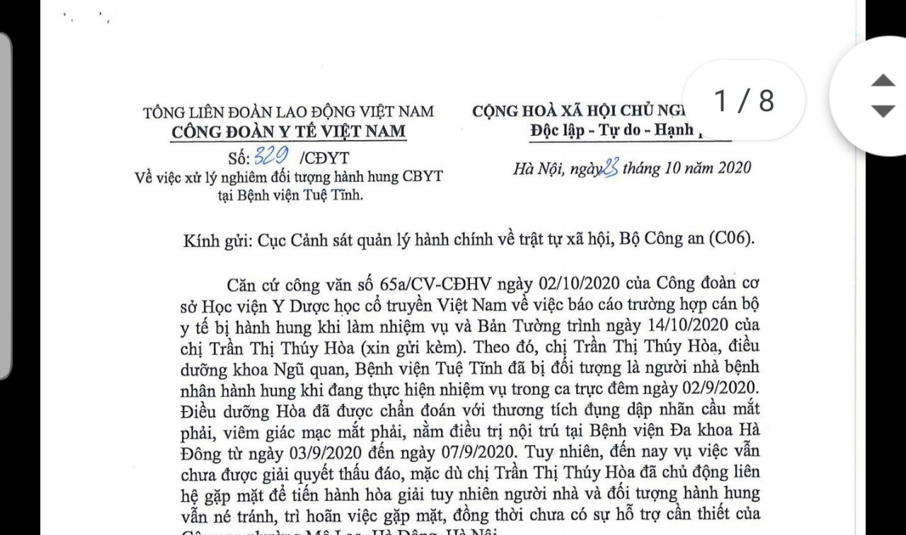 Vụ nữ điều dưỡng bị đánh dập nhãn cầu mắt - được giải quyết vượt cấp công an phường Vụ nữ điều dưỡng bị đánh dập nhãn cầu mắt - được giải quyết vượt cấp công an phường